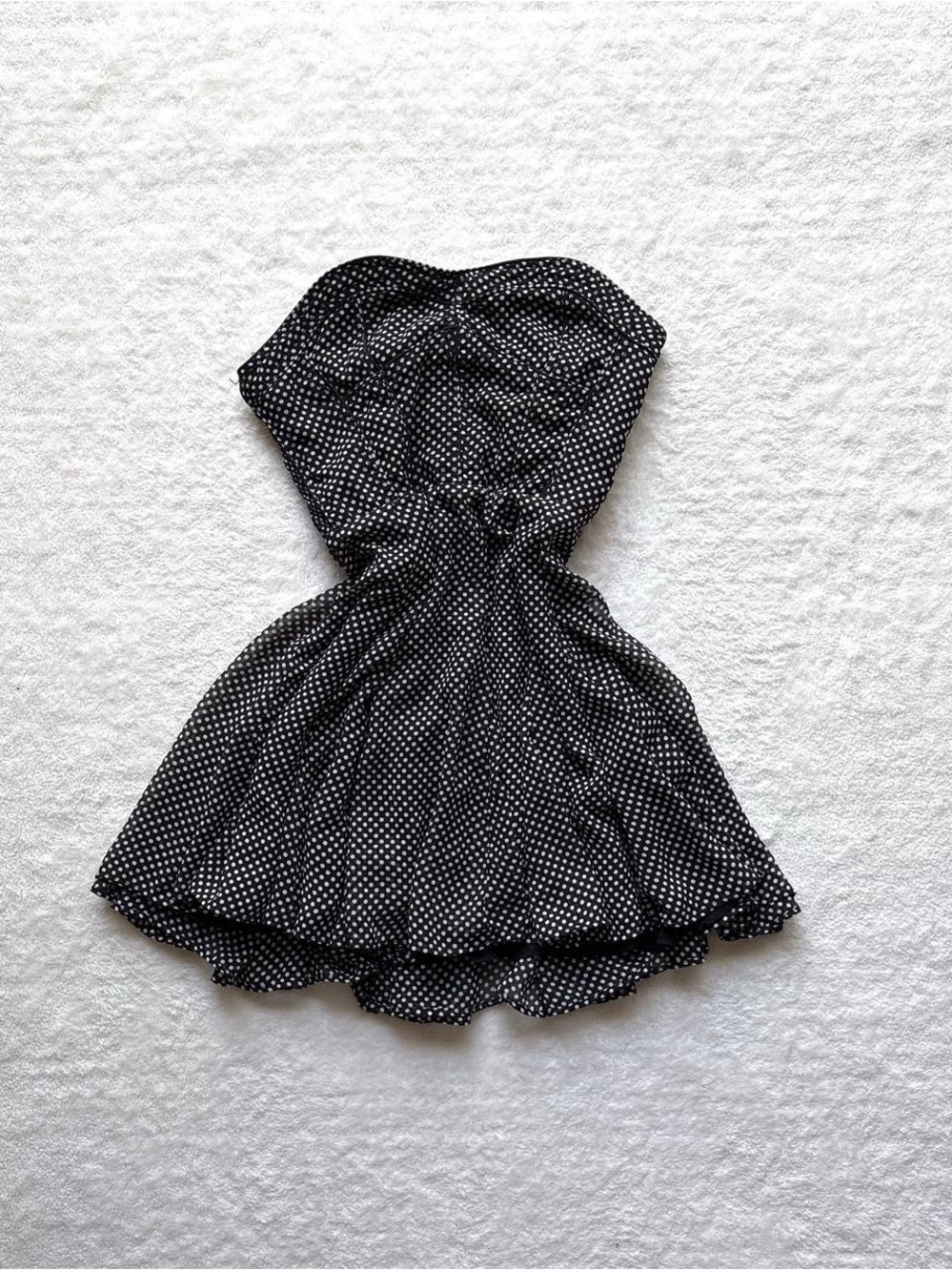 Zara Black and White Polka Dot Strapless Skater Dress